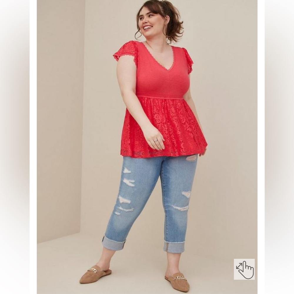 torrid Red Lace Peplum V-Neck Top
